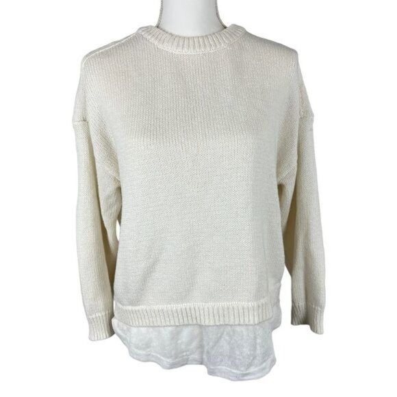 BROCHU WALKER Scoop Neck Sweater Cream & White Size Medium - Picture 1 of 13